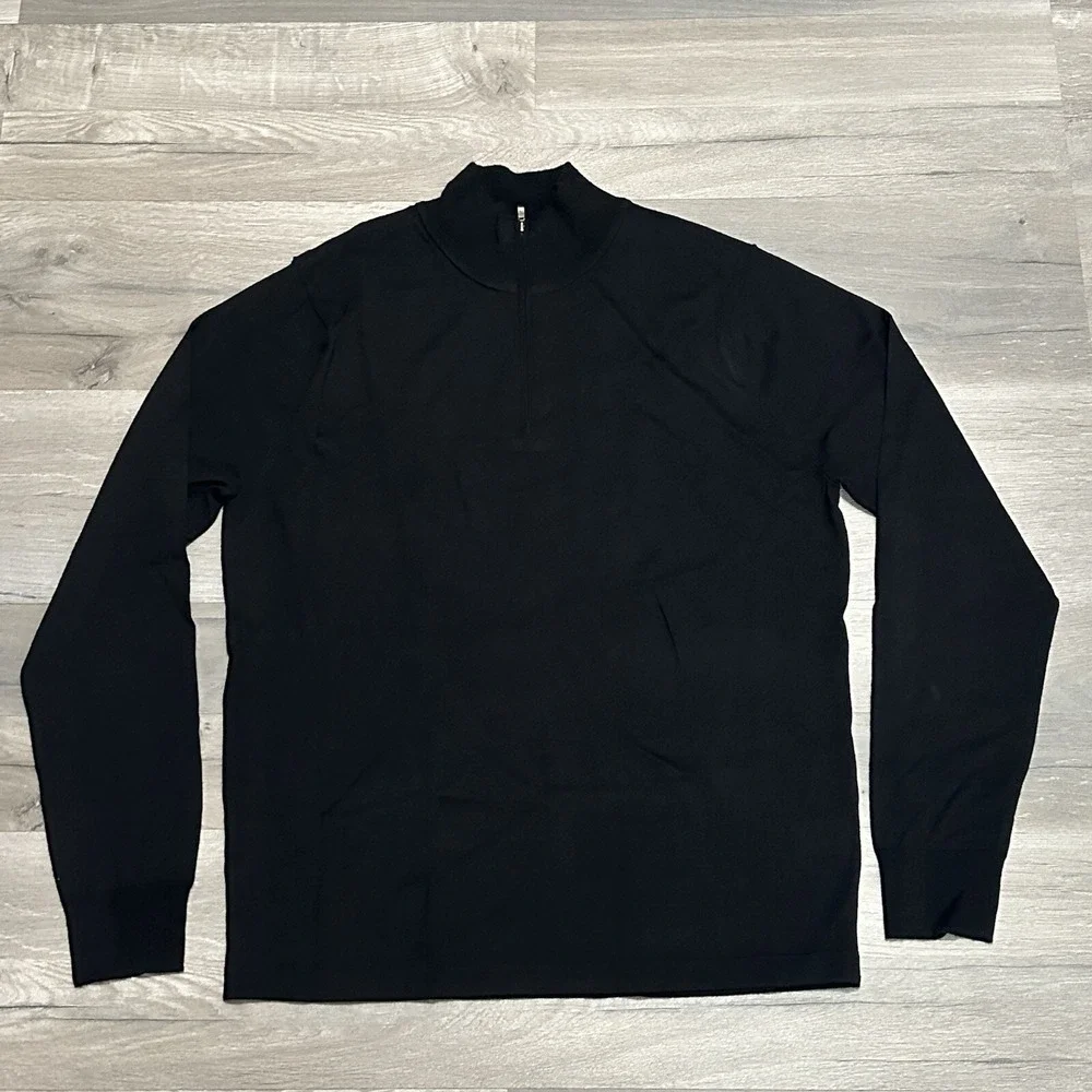 Nordstrom Men's Black 50% Merino Wool/Coolmax Polyester 1/4 Zip Sweater - Size M